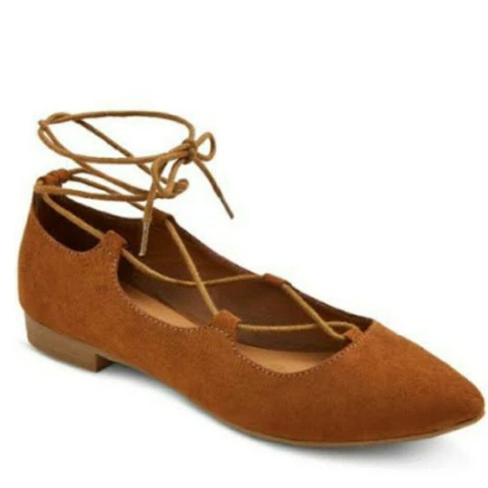 New! Mossimo cognac lace up flats, Sz. 7.5